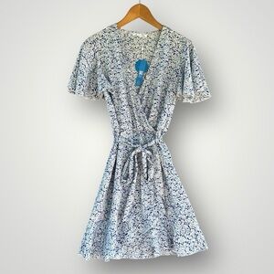 Floral Blue Wrap Mini Dress